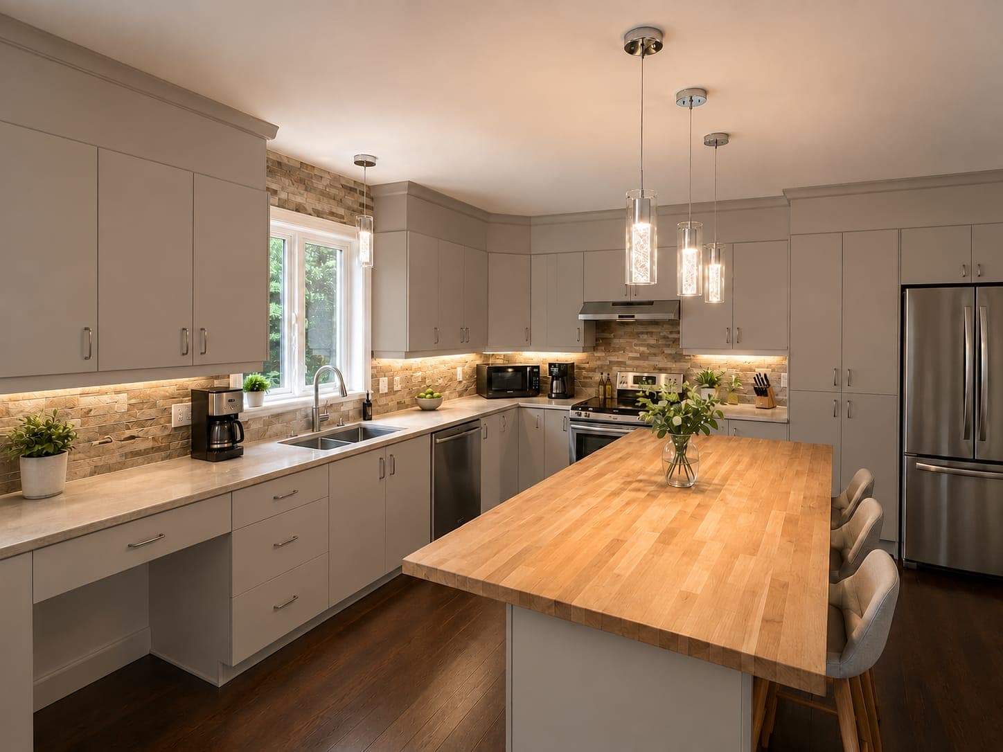 Kitchen cabinets resurfaced by My Wrap in Mirabel, wood finish